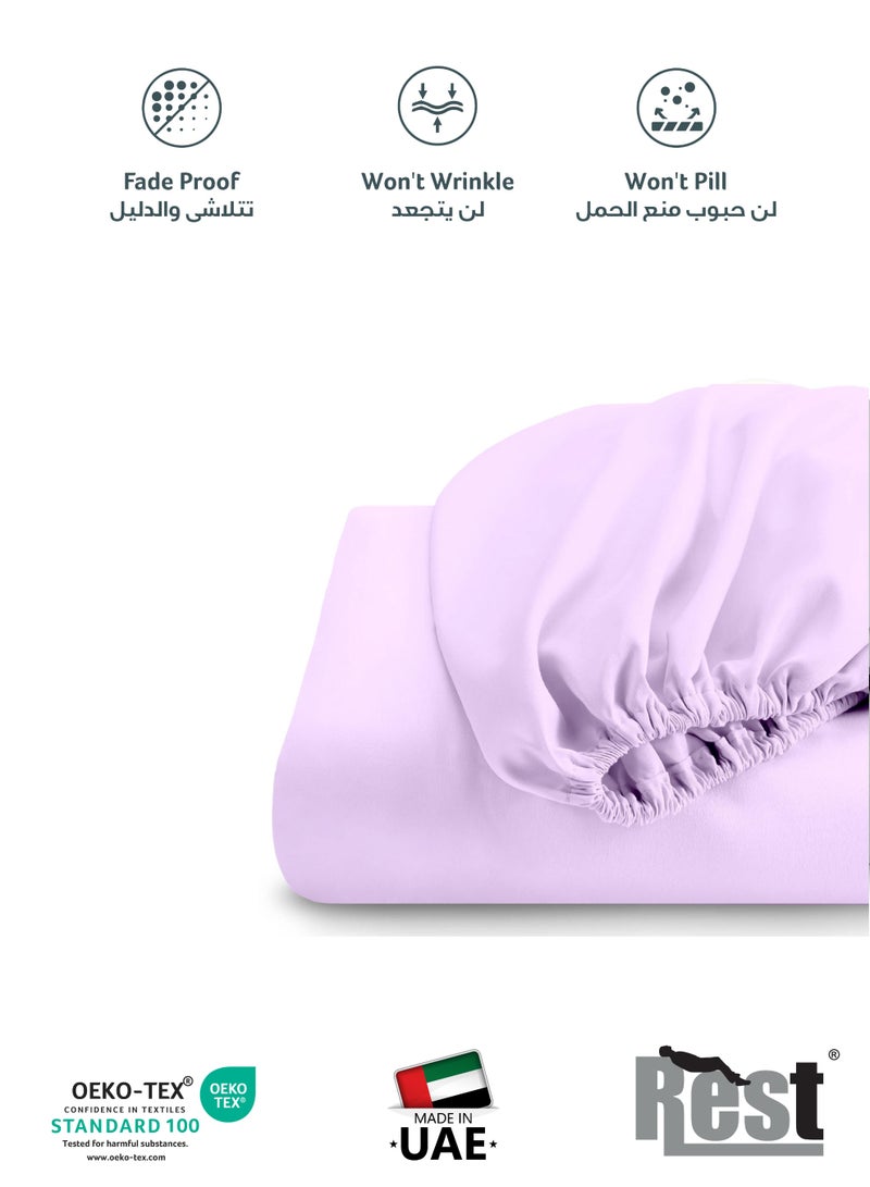 REST 3-Piece Light Purple Plush 180x200+30cm Fitted Bedsheet Set Includes 1 Deep Pocket Fitted Bedsheet and 2 Pillow Covers, Breathable and Machine Washable - Image 5